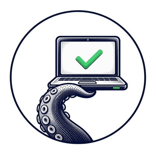 Software: octopus tentacle holding a laptop with a check mark