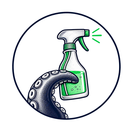Cleaning: octopus tentacle holding a spray bottle